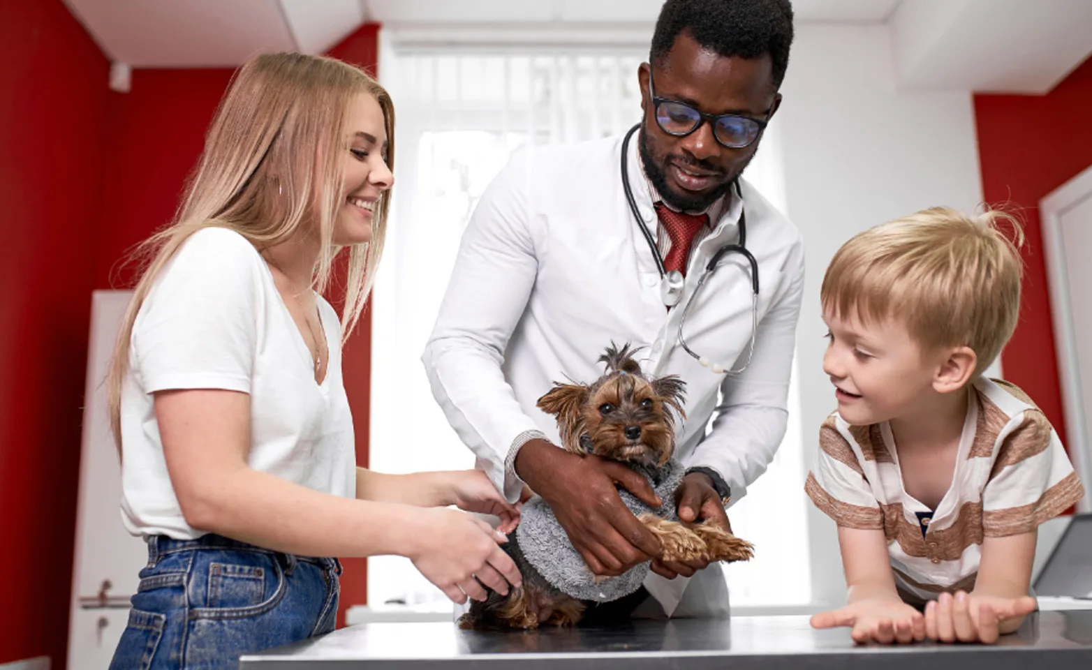 Veterinarian with Girl, Boy & Dog